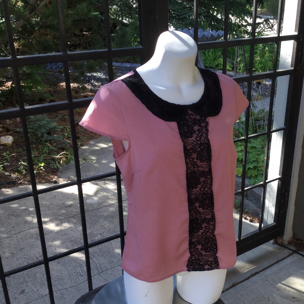Lily White Pink Blouse with Black Lace